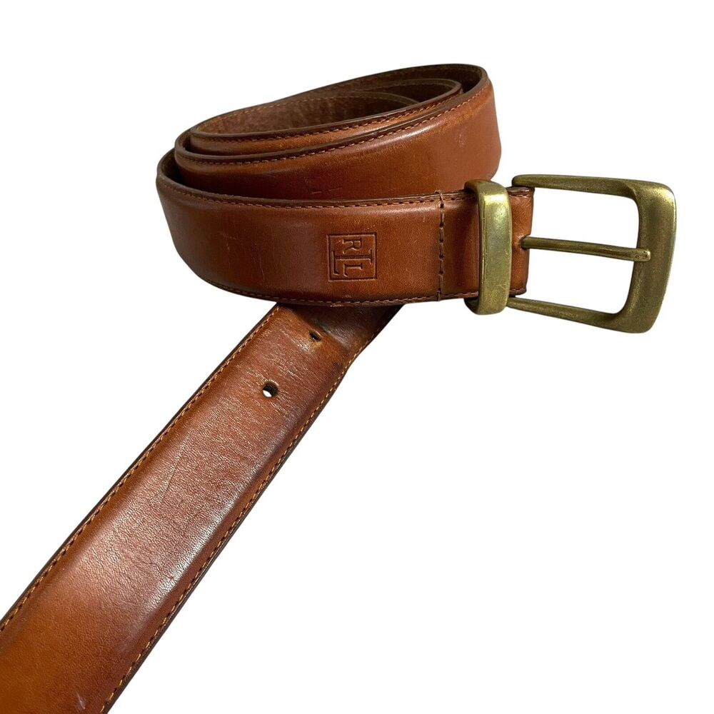 Lauren Ralph Lauren Tan Leather Belt with Brass Buckle